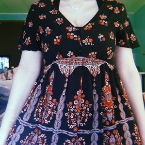 Black, red, and white boho dress